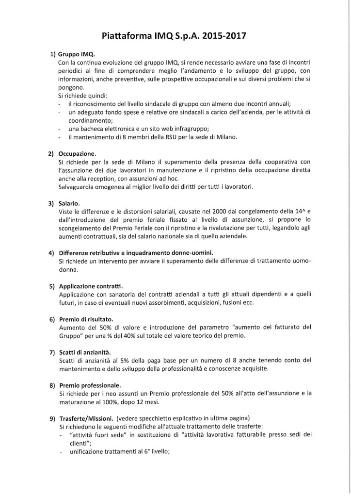 Piattaforma contratto integrativo IMQ firmata RSU-OOSS