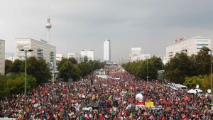 Consumer rights activists take part in a march to protest against the Transatlantic Trade and Investment Partnership (TTIP) and Comprehensive Economic and Trade Agreement (CETA) in Berlin, Germany, September 17, 2016. REUTERS/Fabrizio Bensch