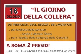 Roma 16 giugno: pensionati, esodati e lavoratori in presidio per pensioni dignitose