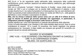 IMQ S.P.A: oggi sciopero e presidio davanti all’azienda contro la disdetta degli accordi aziendali